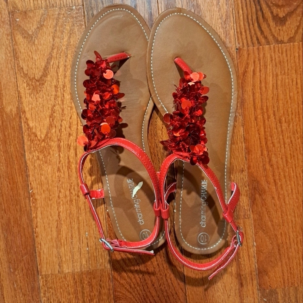 Charming Charlie Red Flat Sandals Womens-Size 10